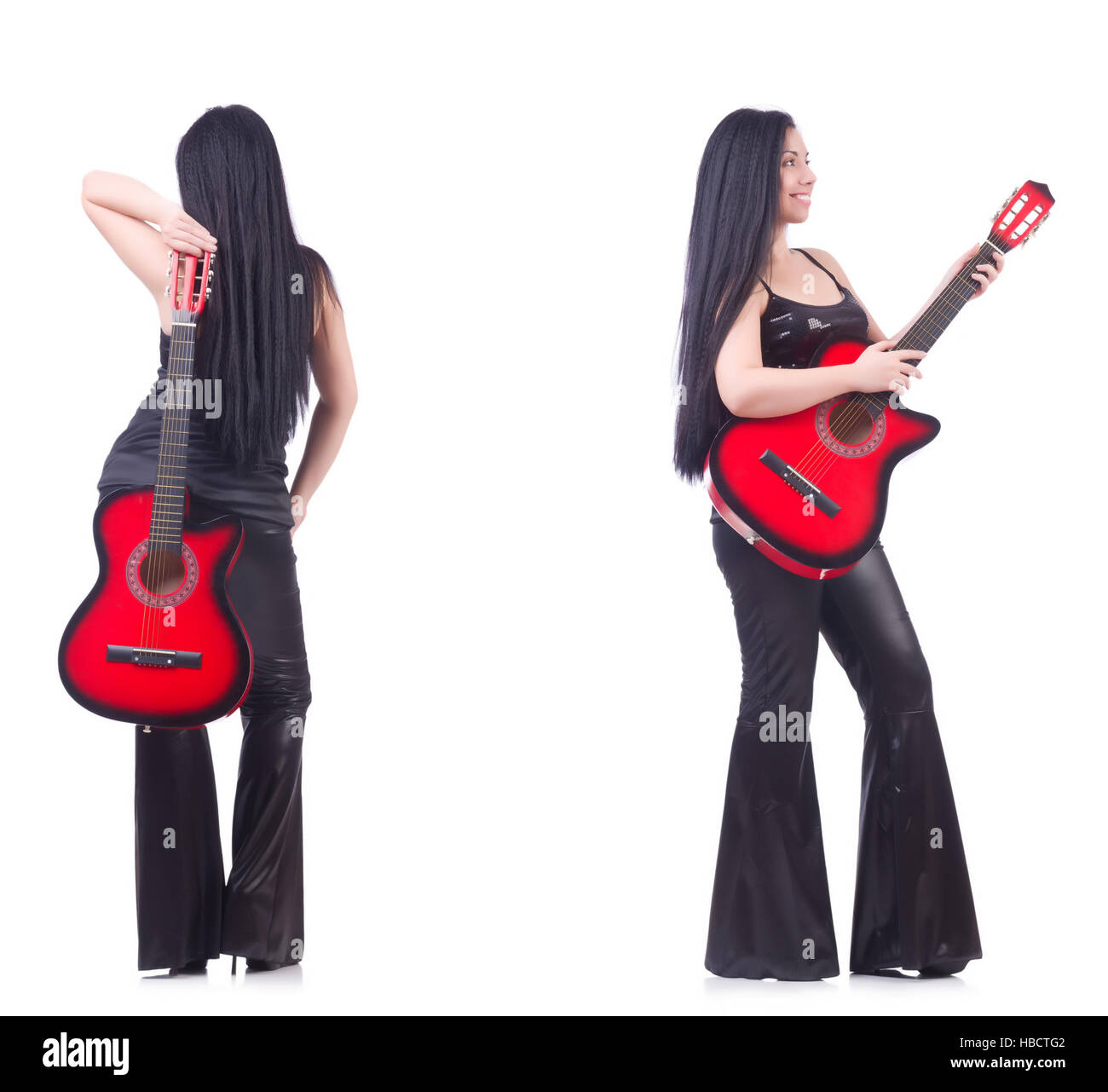 Woman playing guitar isolated on white Stock Photo - Alamy