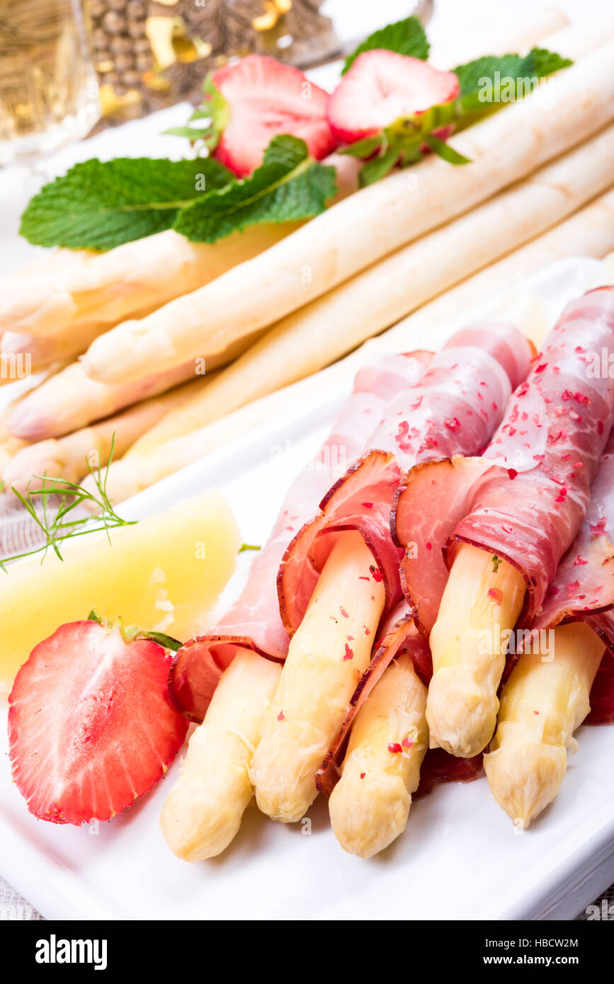 Baked asparagus with ham Stock Photo Alamy