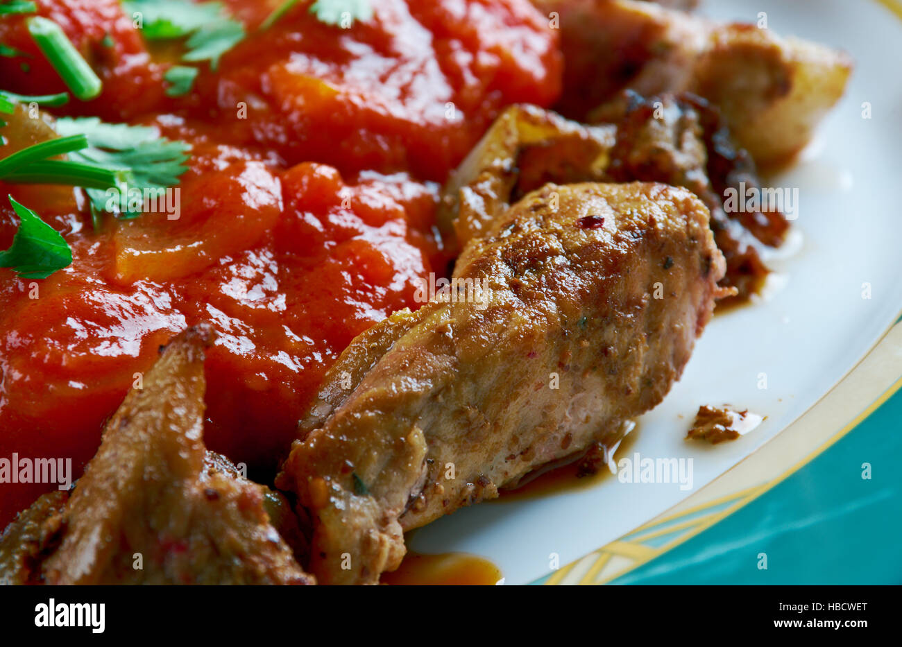 grilled meat with chili sauce Stock Photo Alamy