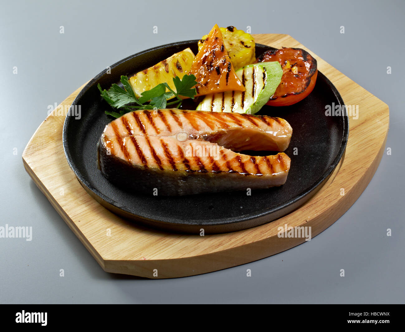 salmon steak with Stock Photo - Alamy