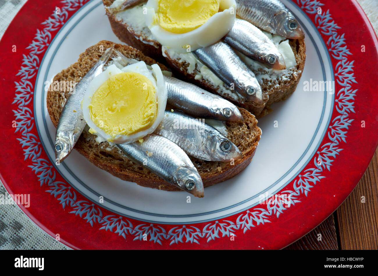 Estonian sandwich with  anchovies Stock Photo