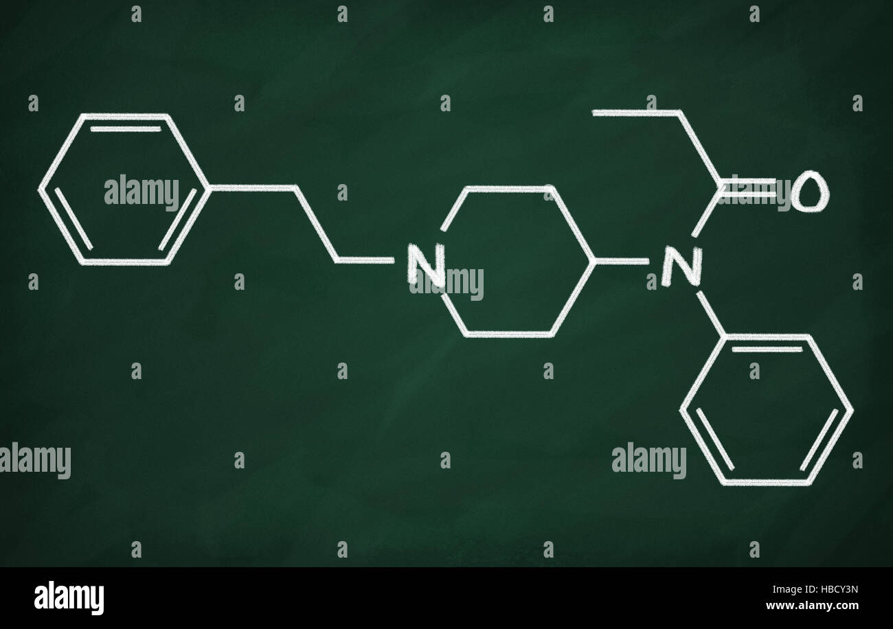 Structural model of Fentanyl on the blackboard. Stock Photo
