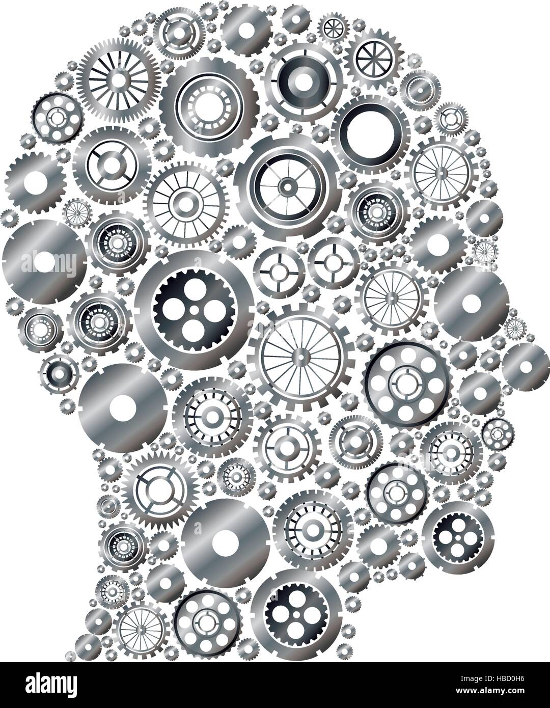Gears and human head icon. Cog circle wheel machine part and technology ...