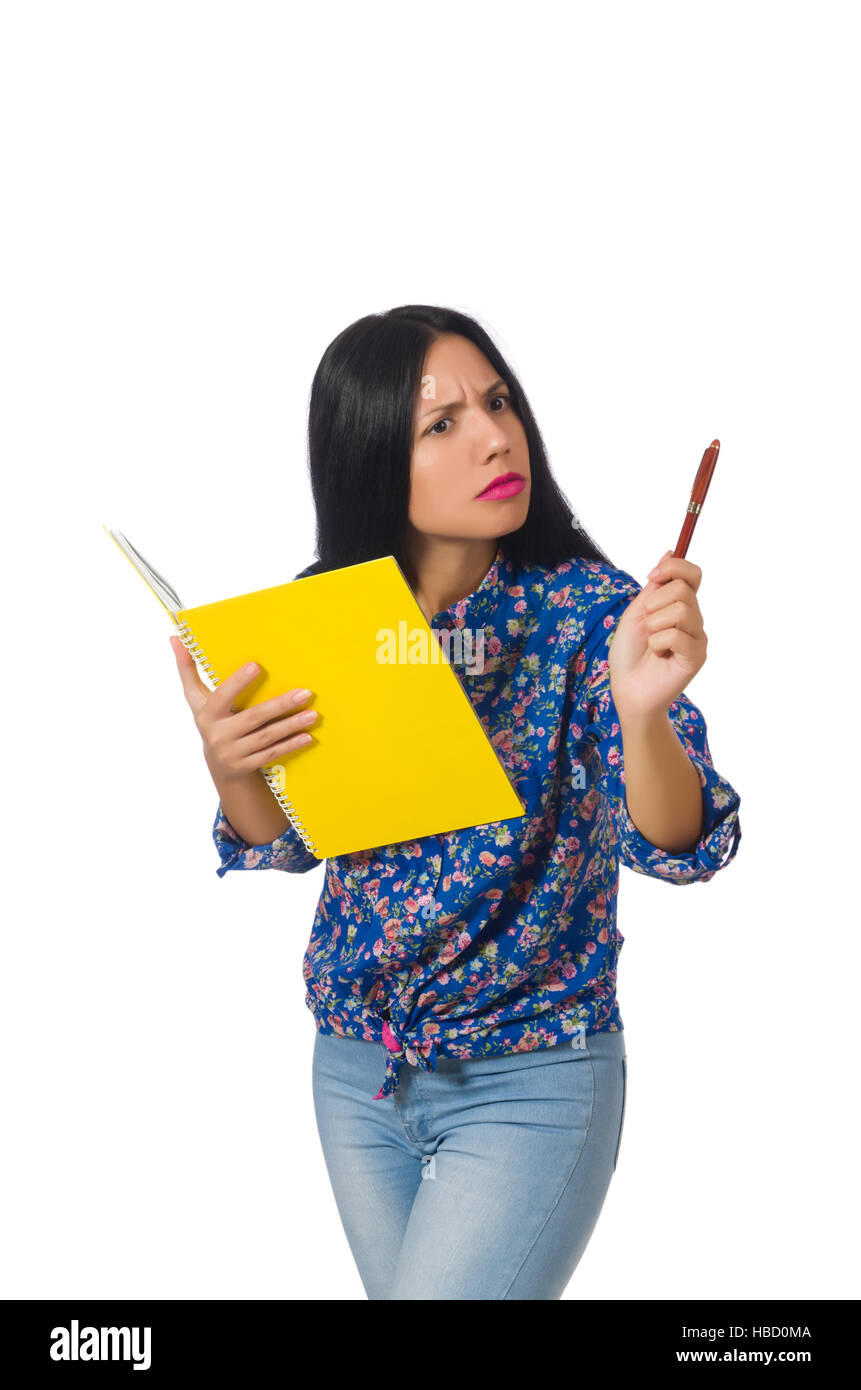 Young female student isolated on white Stock Photo - Alamy