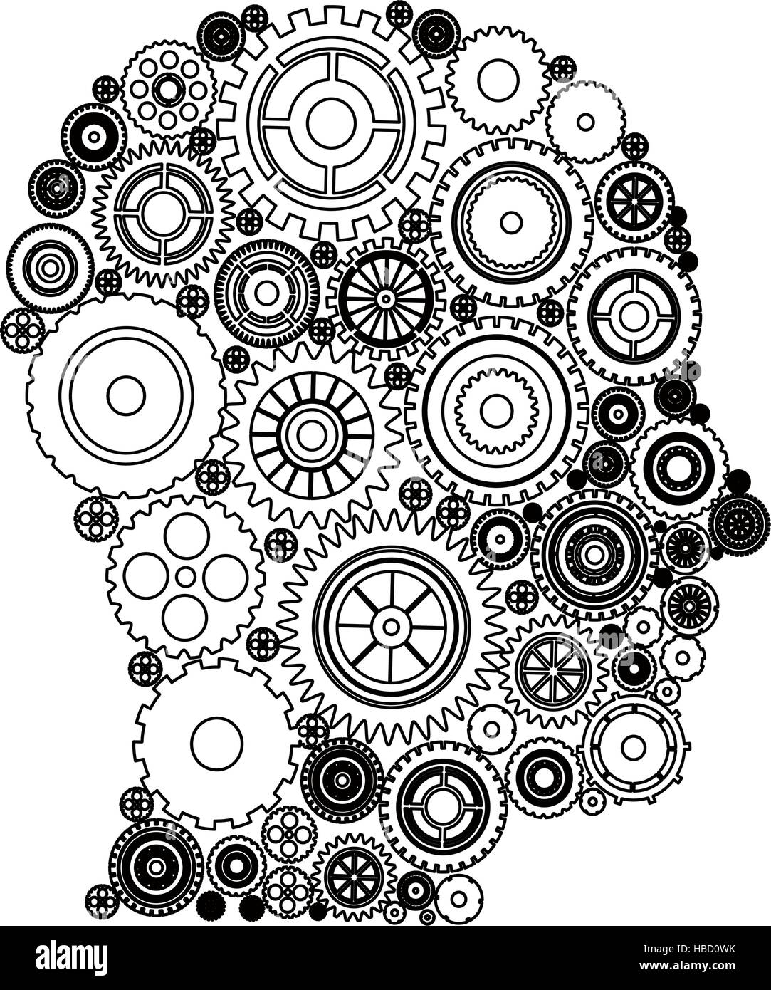 Gears and human head icon. Cog circle wheel machine part and technology ...