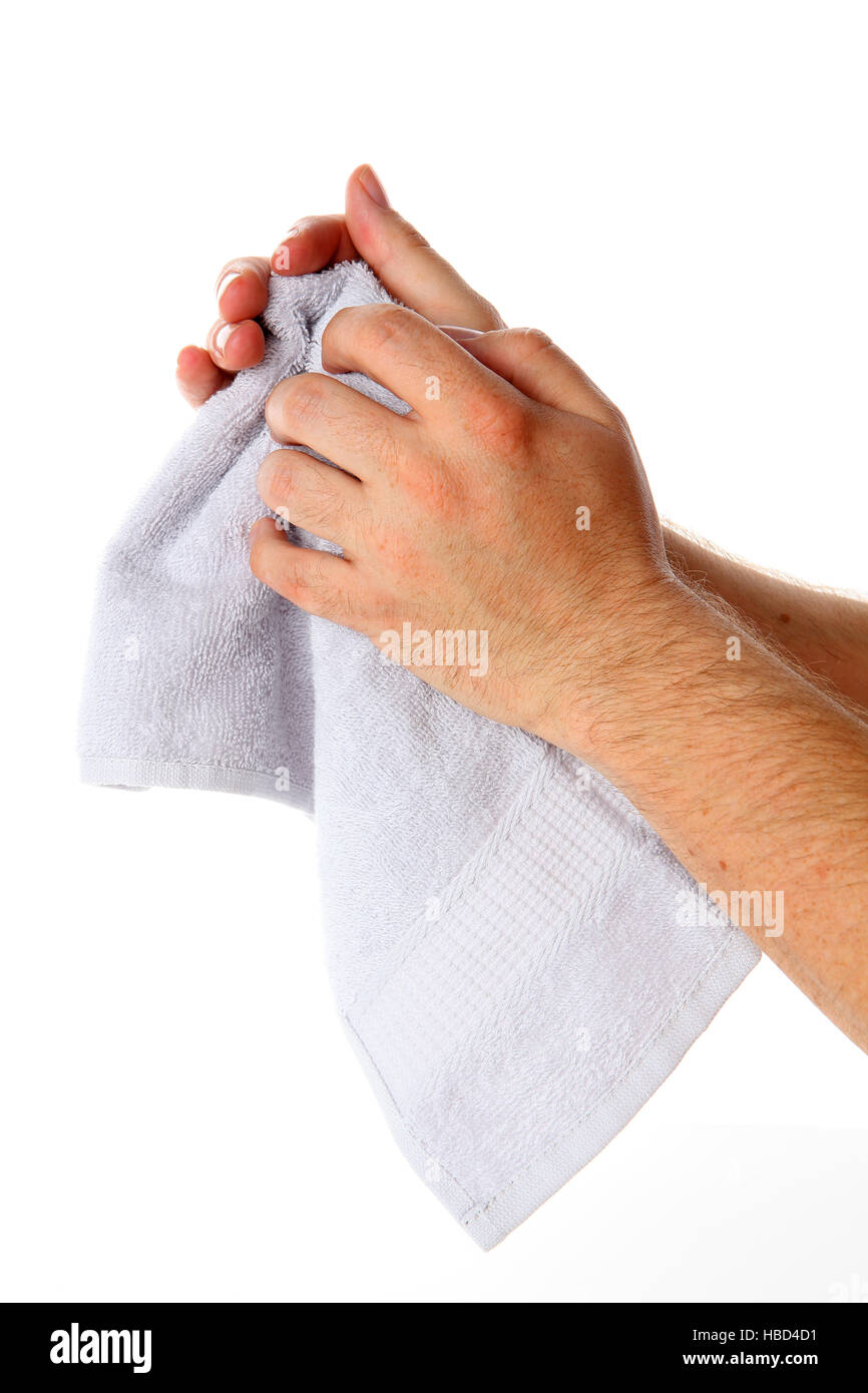 hands with towel Stock Photo