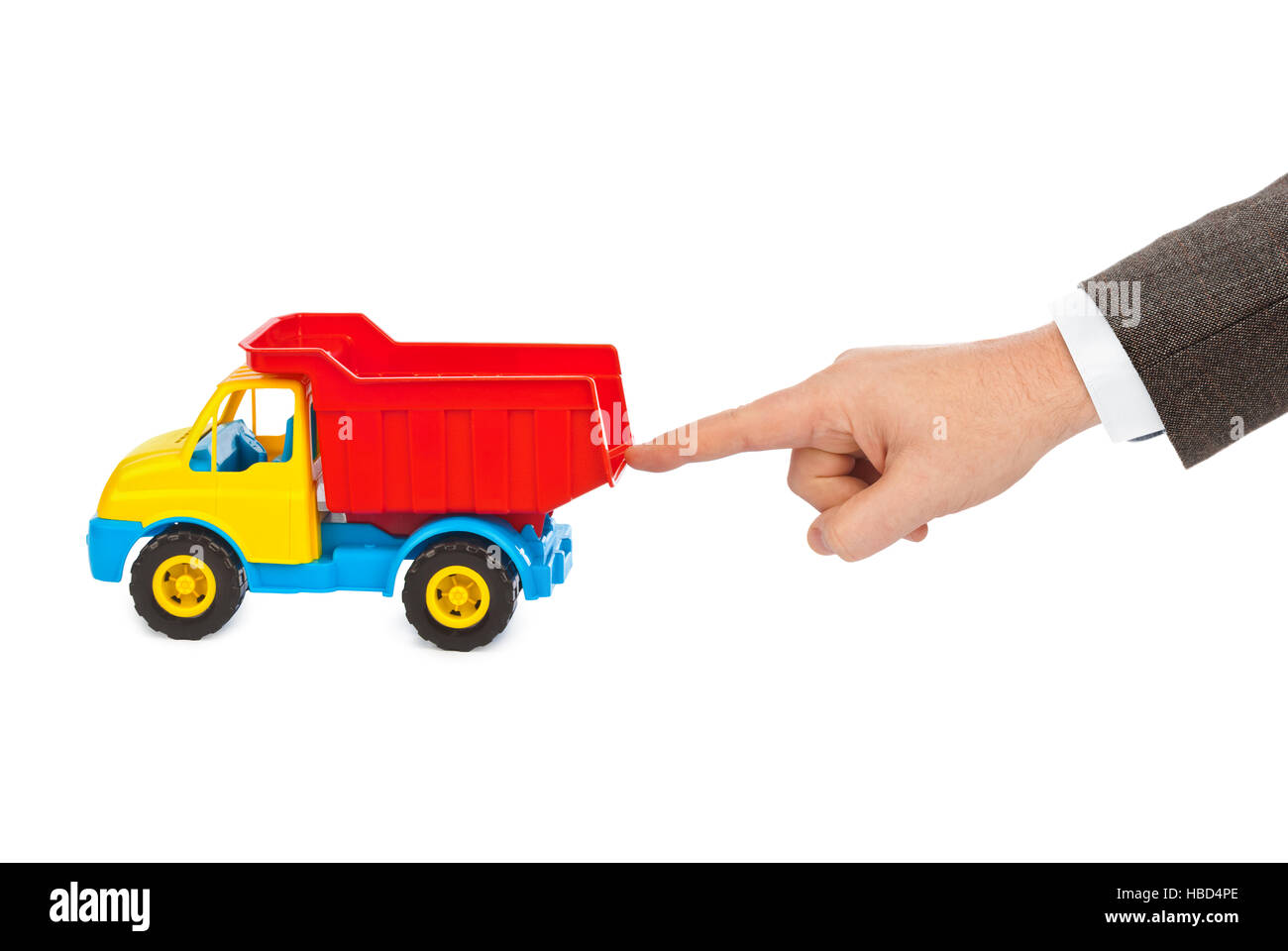 Toy car truck and hand Stock Photo
