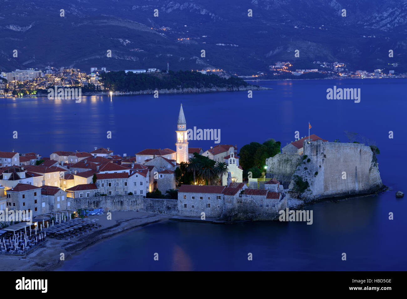 Budva old  town castle, night scene, Montenegro, Europe Stock Photo