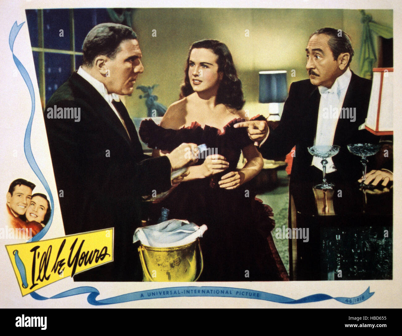 I'LL BE YOURS, from left William Bendix, Deanna Durbin, Adolphe Menjou