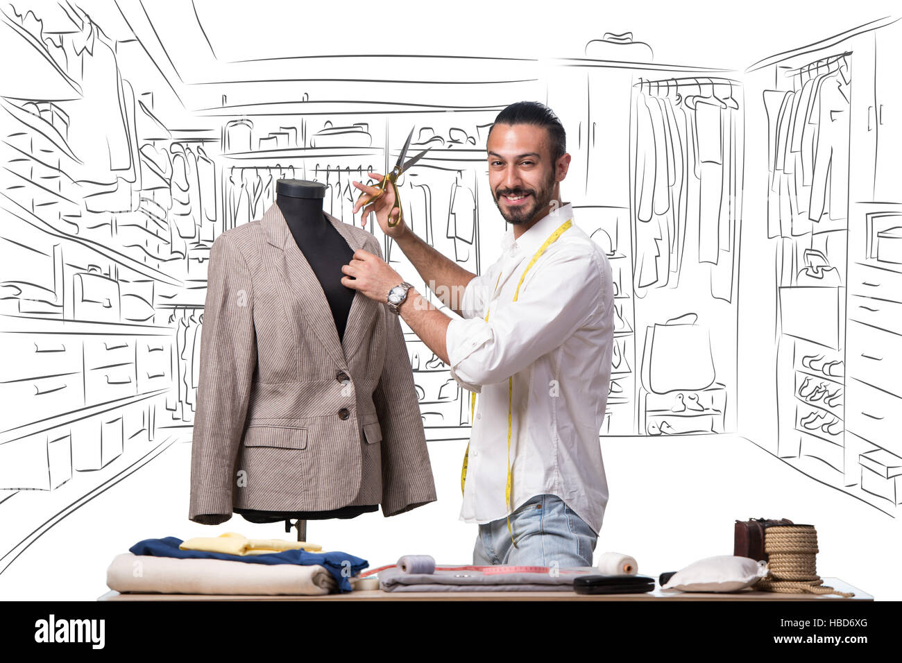 Man tailor working in his studio Stock Photo - Alamy