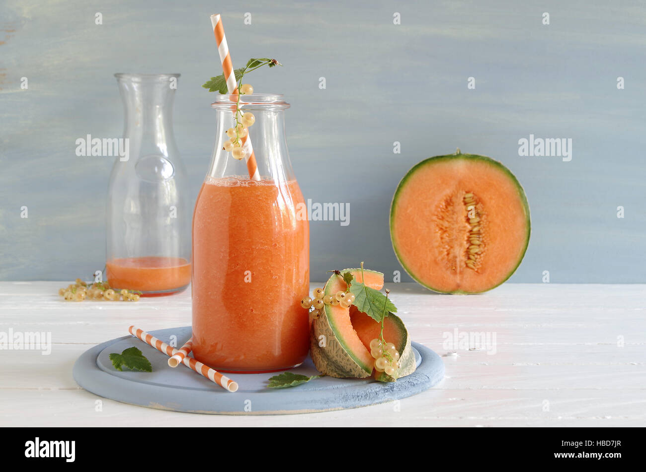 smoothie with cantaloupe melon and white currants Stock Photo