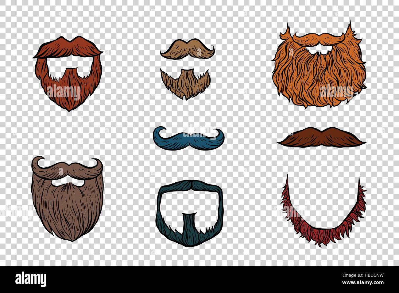 stylish beard and moustache set collection Stock Vector