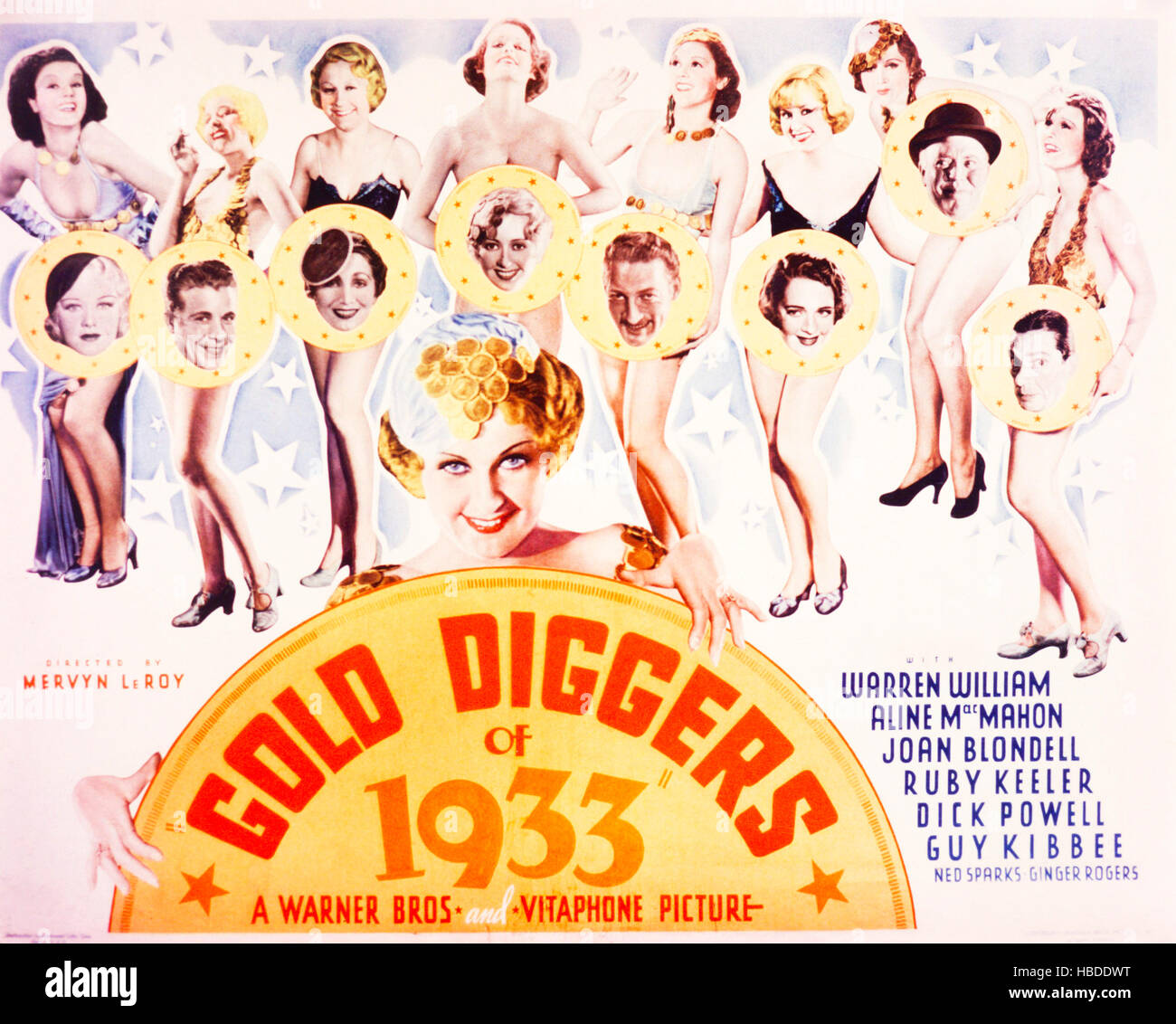 GOLD DIGGERS OF 1933, US lobbycard, in circles from left Ginger Rogers, Dick Powell, Aline