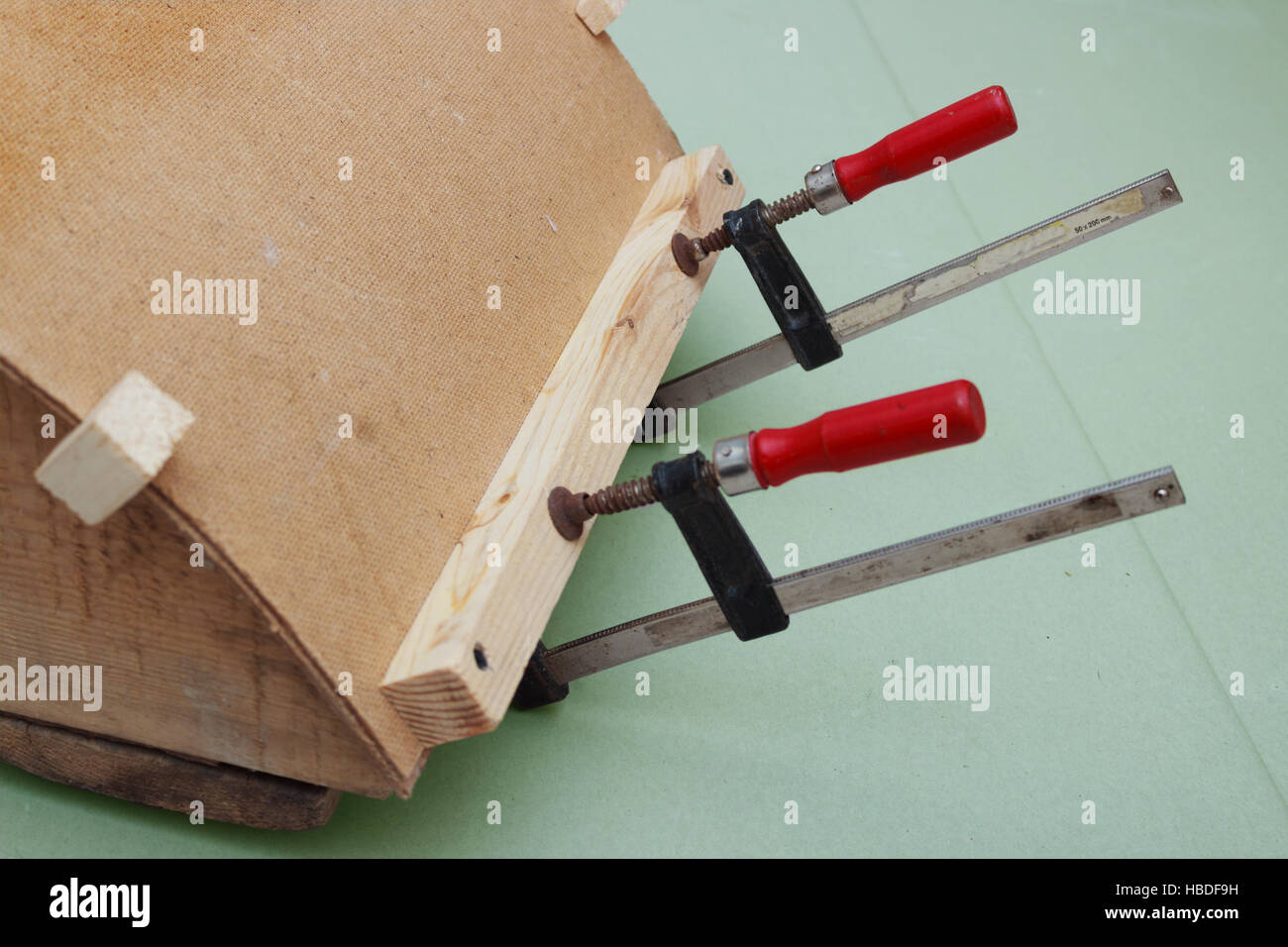 Clamps are used for gluing  workpiece Stock Photo