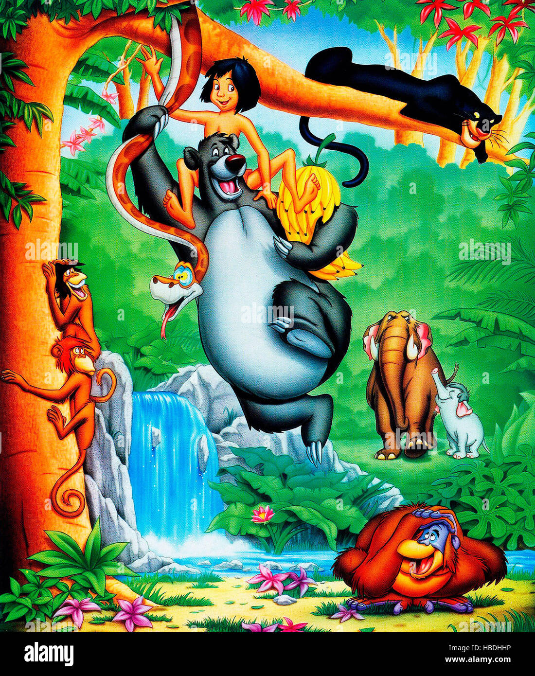 THE JUNGLE BOOK, from top: Baghhera (panther), Mowgli, Baloo (bear), Kaa  (snake),  (large elephant), Junior (small Stock Photo - Alamy