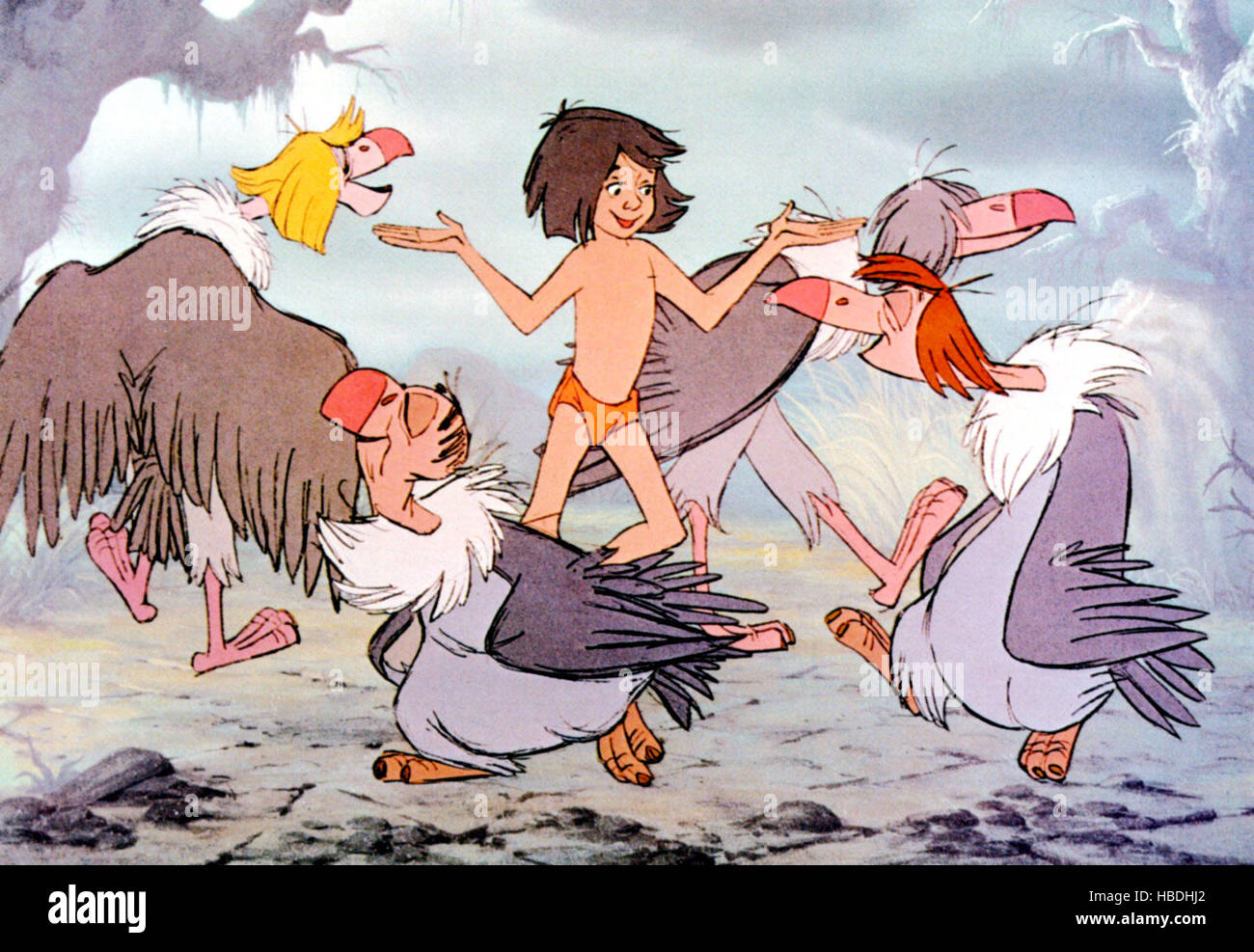 THE JUNGLE BOOK, vultures front from left Buzzie, Dizzy, Mowgli (center), 1967 Stock Photo Alamy