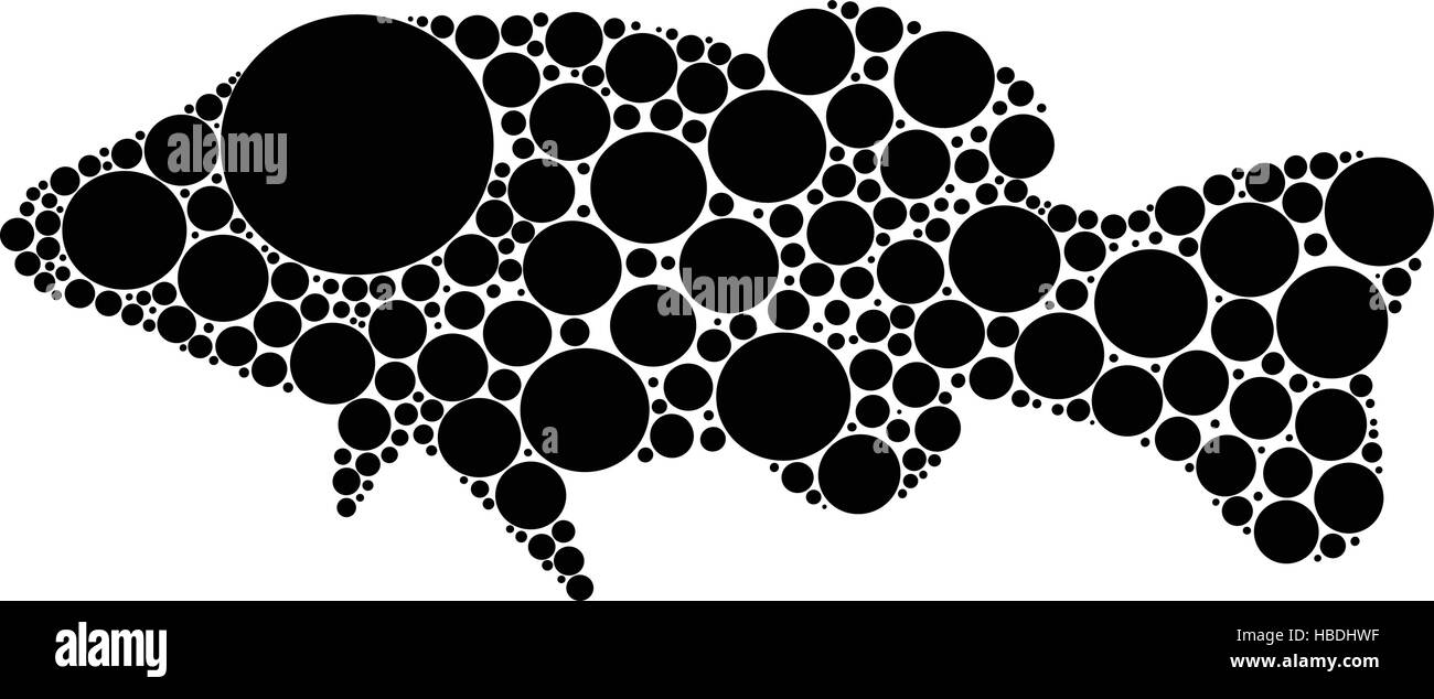 Aboriginal art fish illustration. Black and white dot fish Stock Vector