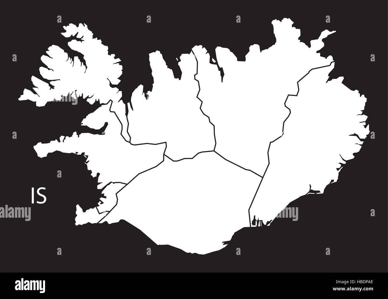 Iceland regions Map black white Stock Vector Image & Art - Alamy
