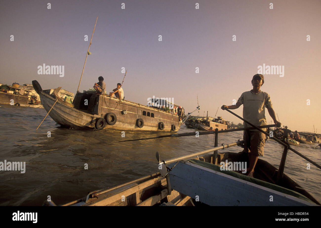 ASIA VIETNAM MEKONG DELTA FLOATING MARKET Stock Photo