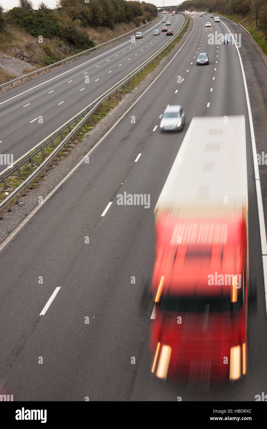 motion blur of truck on motorway high viewpoint Stock Photo