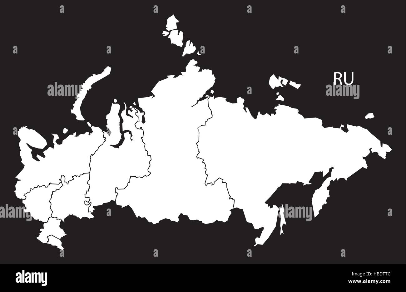 Russia districts Map black white Stock Vector