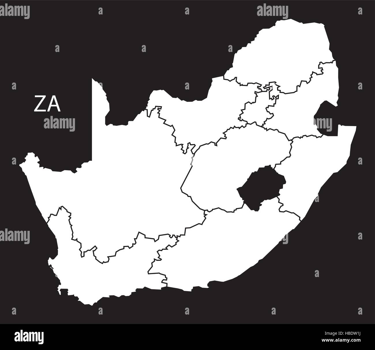 South Africa with provinces Map black white Stock Vector
