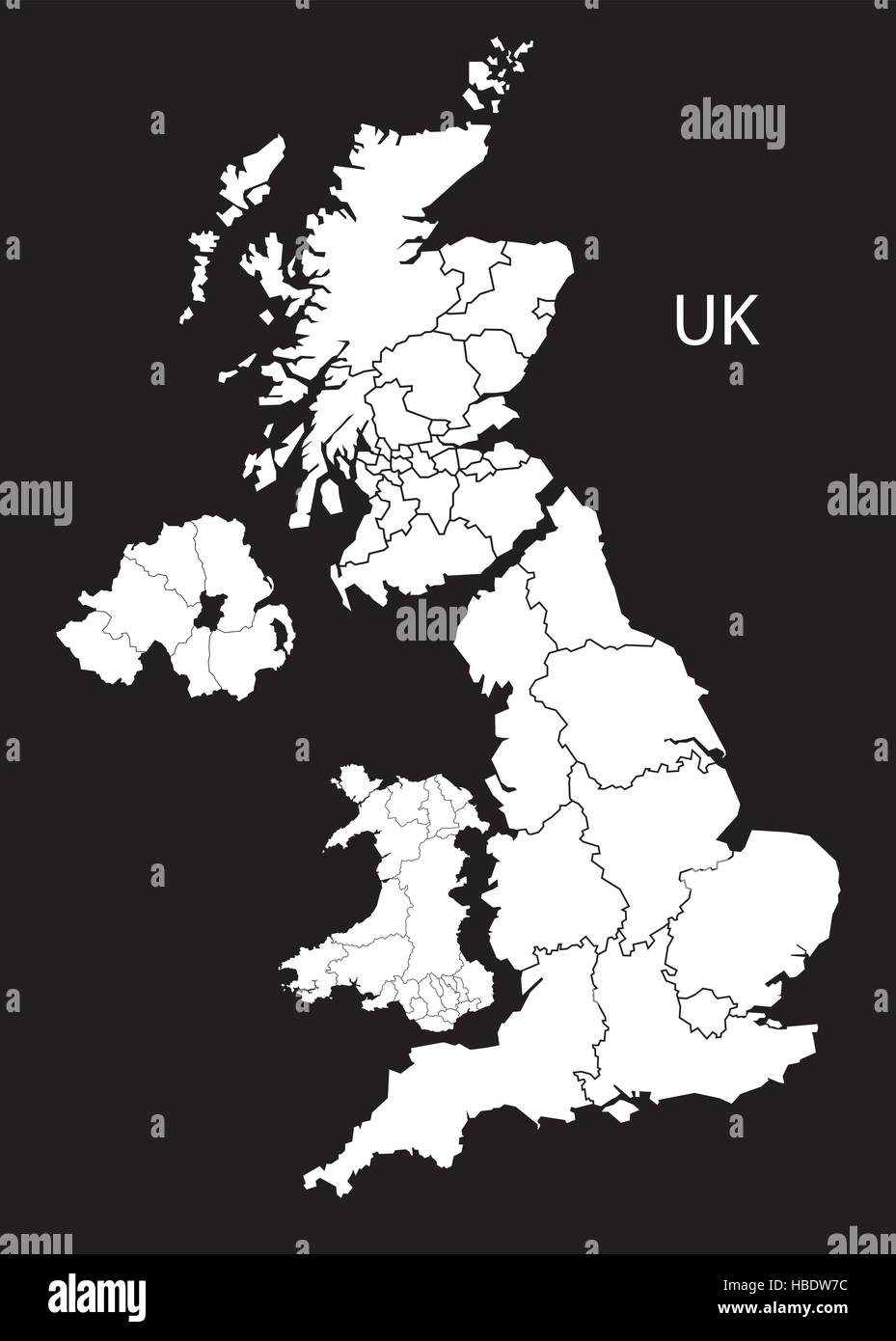 United Kingdom Map with countries black white Stock Vector Image & Art