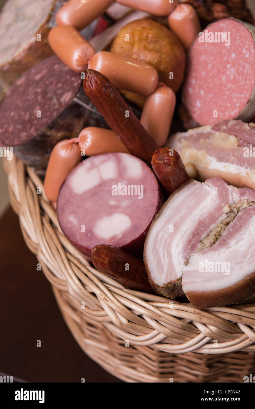 Variety of sausage products Stock Photo Alamy