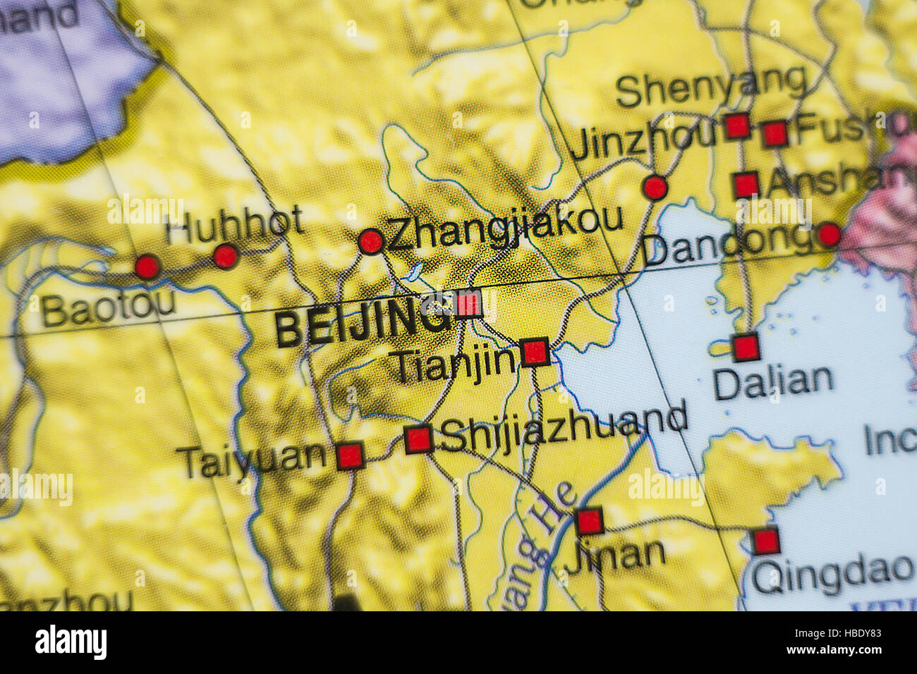 Photo of a map of People's Republic of China  and the capital Beijing . Stock Photo