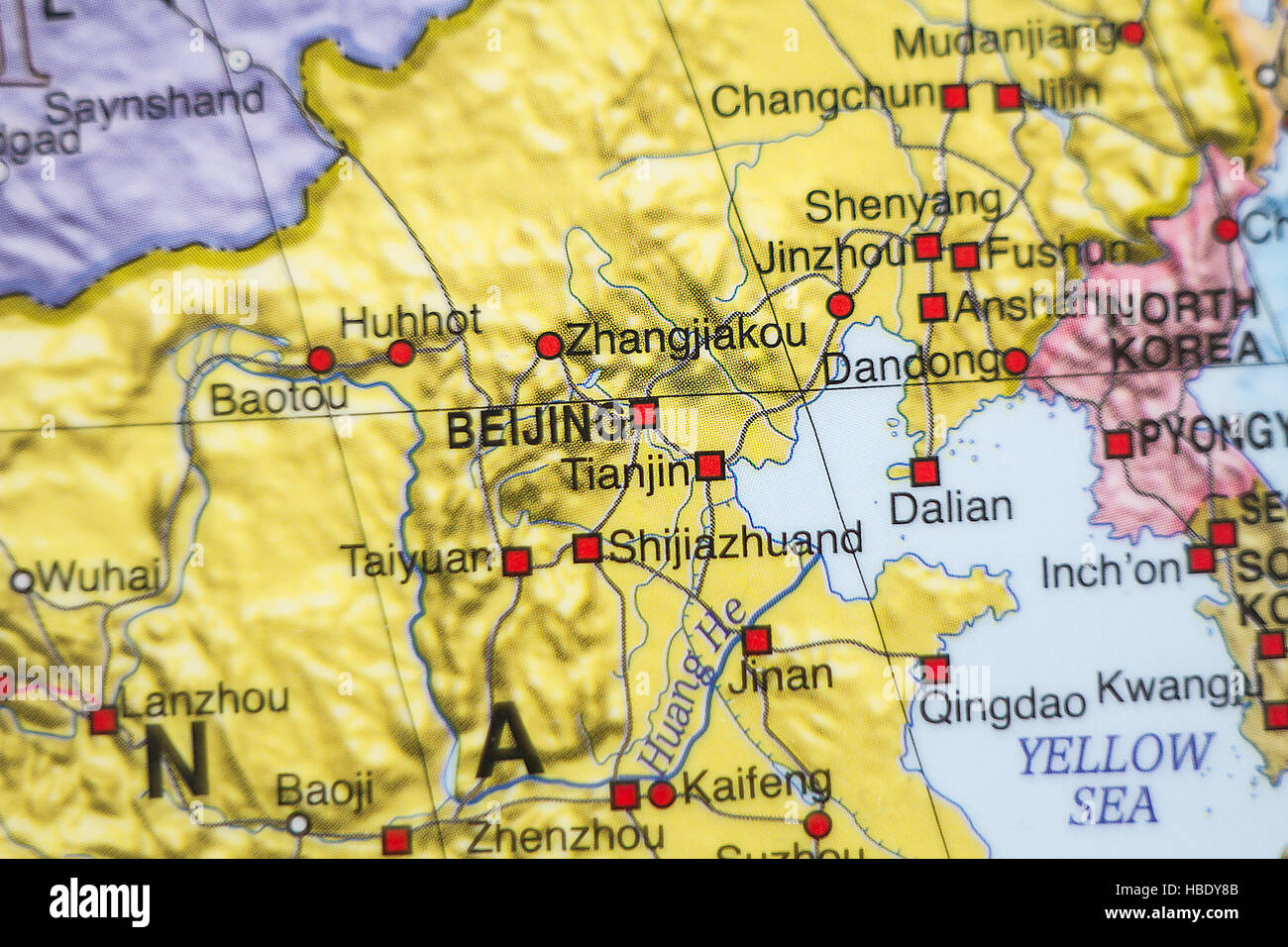 Photo of a map of People's Republic of China  and the capital Beijing . Stock Photo