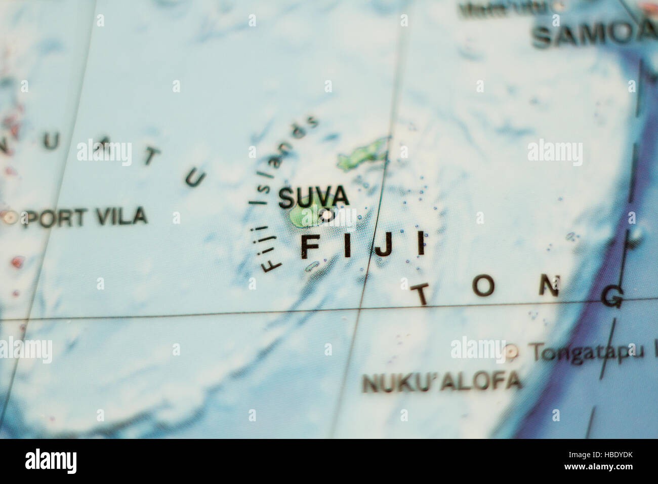 Photo of a map of Fiji and the capital Suva . Stock Photo