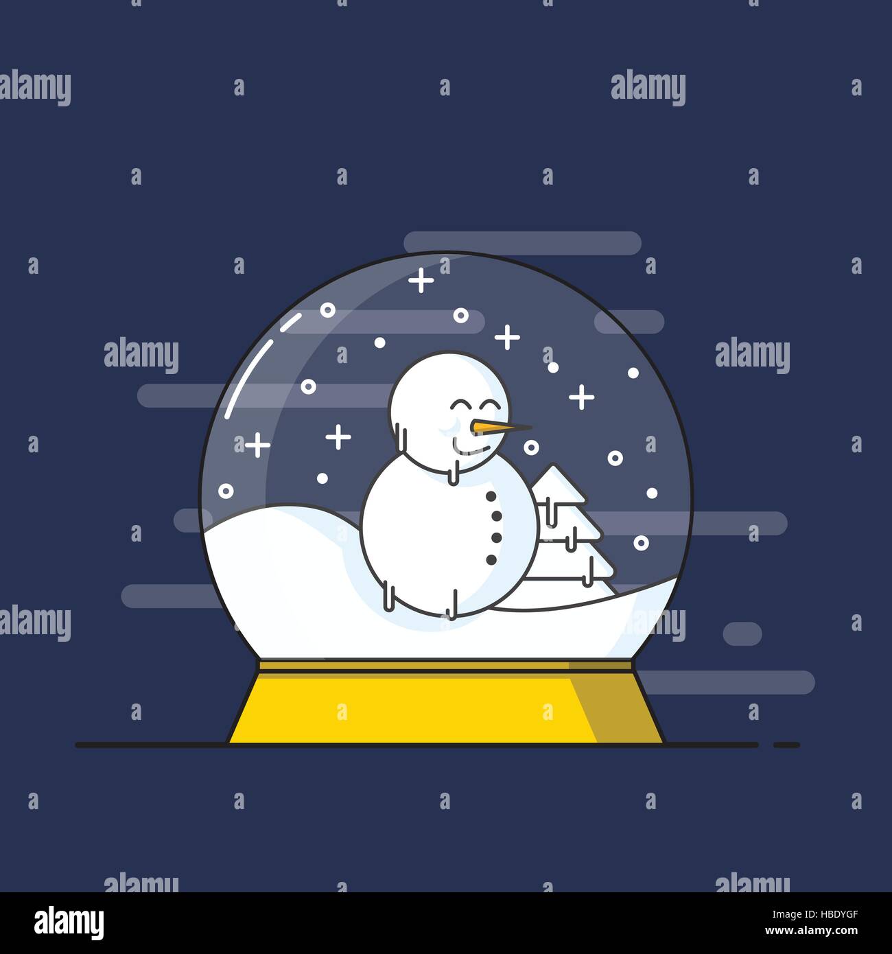 Snowman in Christmas globe with snow. Flat design vector illustration. Stock Vector