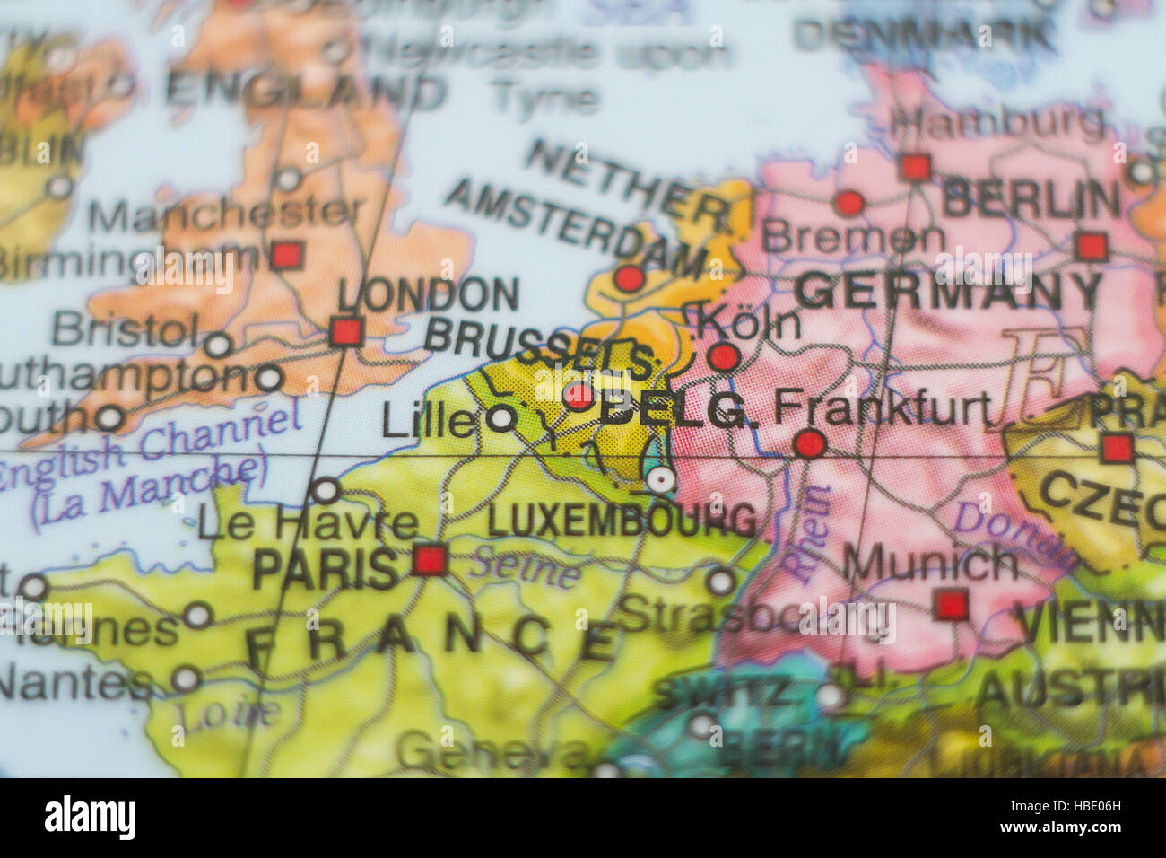 Beautiful photo of a map of Belgium and the capital Brussels . Stock Photo