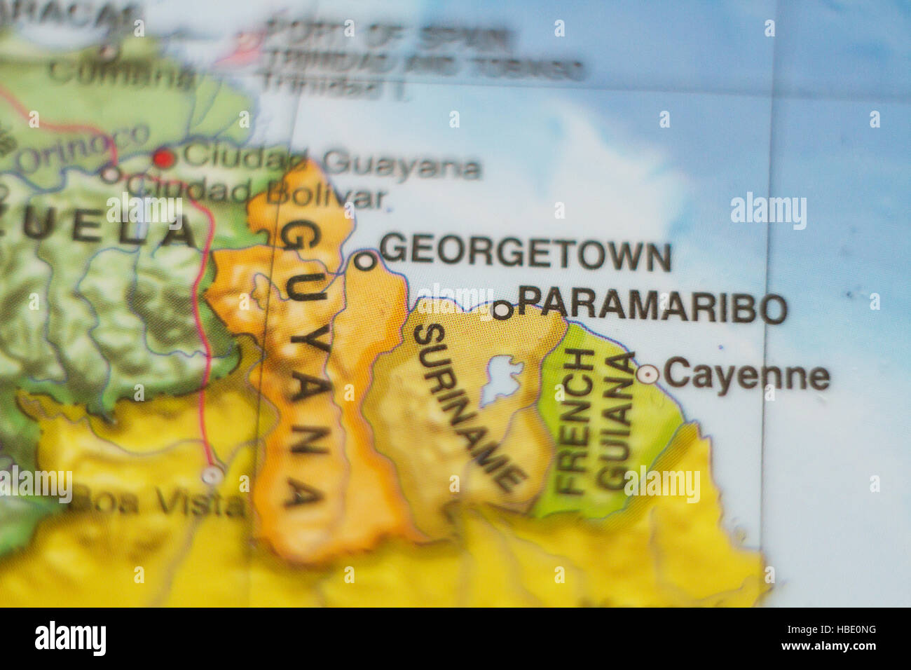 Beautiful photo of a map of Republic of Suriname and the capital Paramaribo Stock Photo Alamy