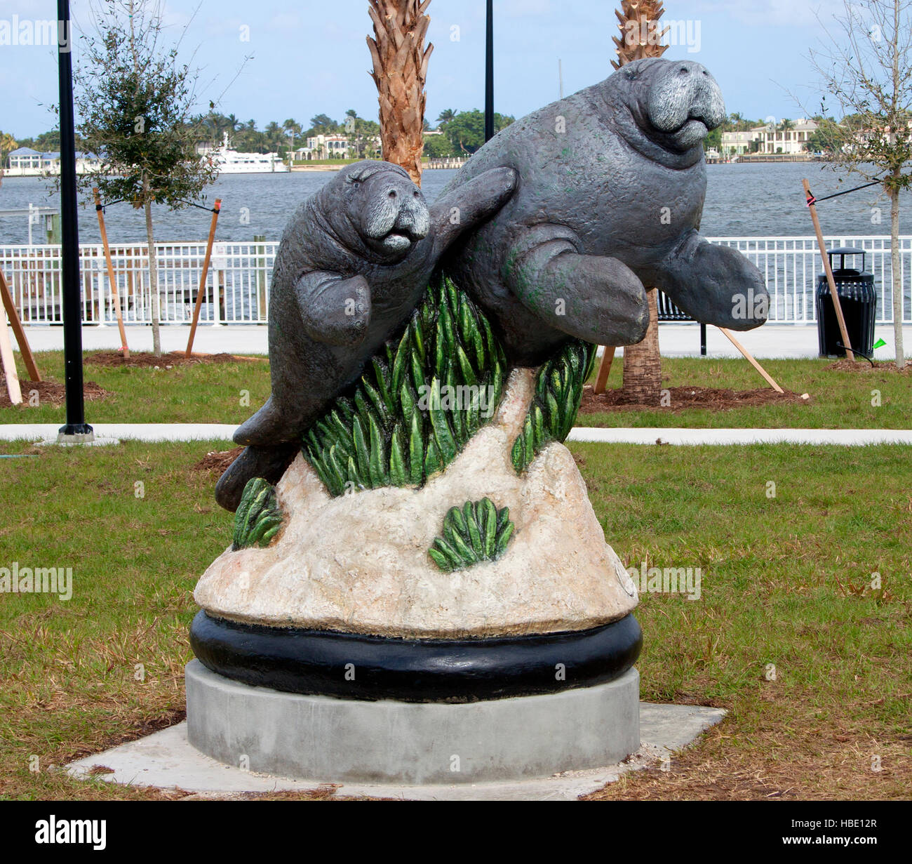 Manatee Lagoon sculpture in West Palm Beach Florida Stock Photo