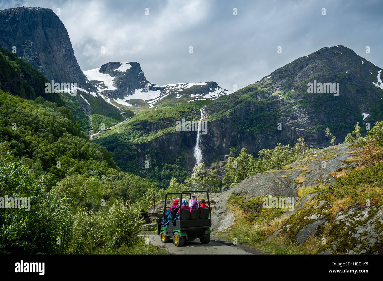 Briksdalsbreen glacier troll car excursion. Briksdal, Norway. Stock Photo