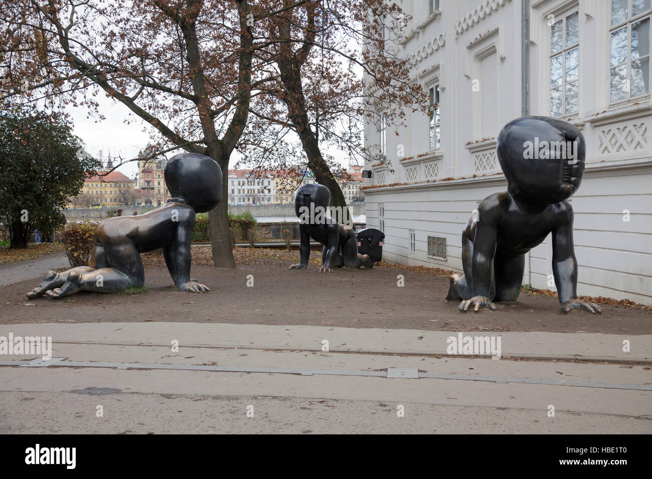 Crawling Babies sculptures by David Cerny, Prague, Czech Republic Stock Photo