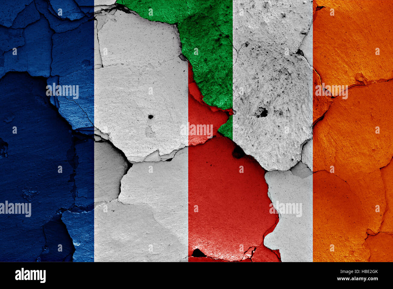 flags of France and Ireland painted on cracked wall Stock Photo - Alamy