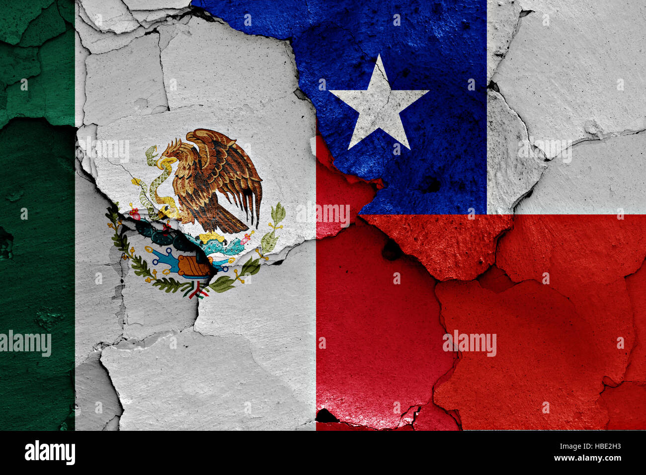 flags of Mexico and Chile painted on cracked wall Stock Photo - Alamy