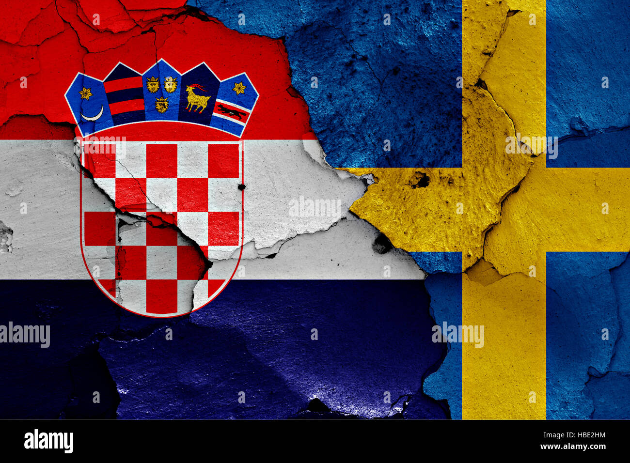 flags of Croatia and Sweden painted on cracked wall Stock Photo - Alamy