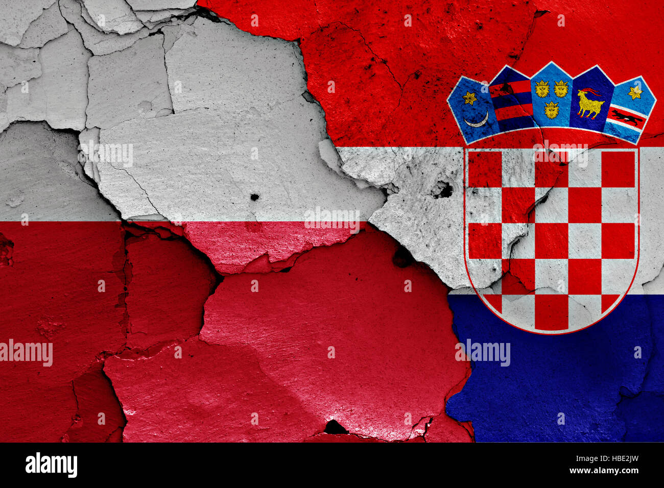 flags of Poland and Croatia painted on cracked wall Stock Photo - Alamy