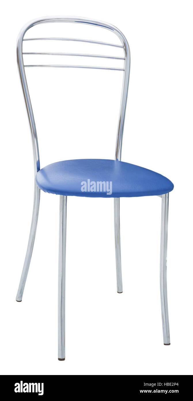Metal chair with a soft blue seat Stock Photo Alamy