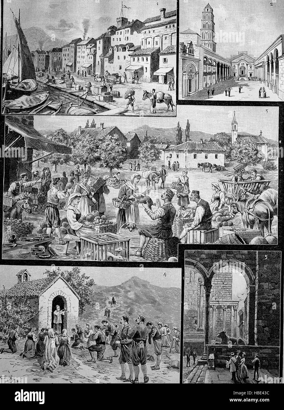 Pictures from Spalato and surroundings, Spalato is now Spli, Croatia, illustration, woodcut from 1880 Stock Photo