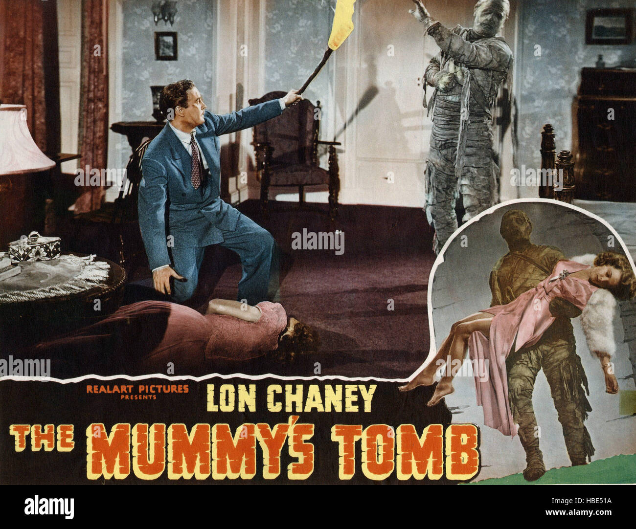 THE MUMMY'S TOMB, Elyse Knox, John Hubbard, Lon Chaney Jr., 1942 Stock Photo