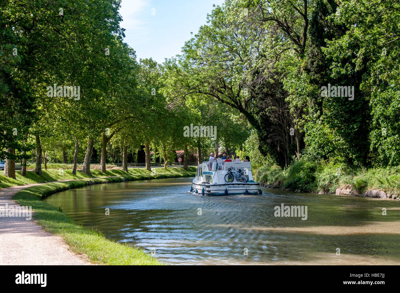 Navigation on the Canal du Midi listed as World Heritage by UNESCO, between Carcassonne and Toulouse, Occitanie, France, Europe Stock Photo