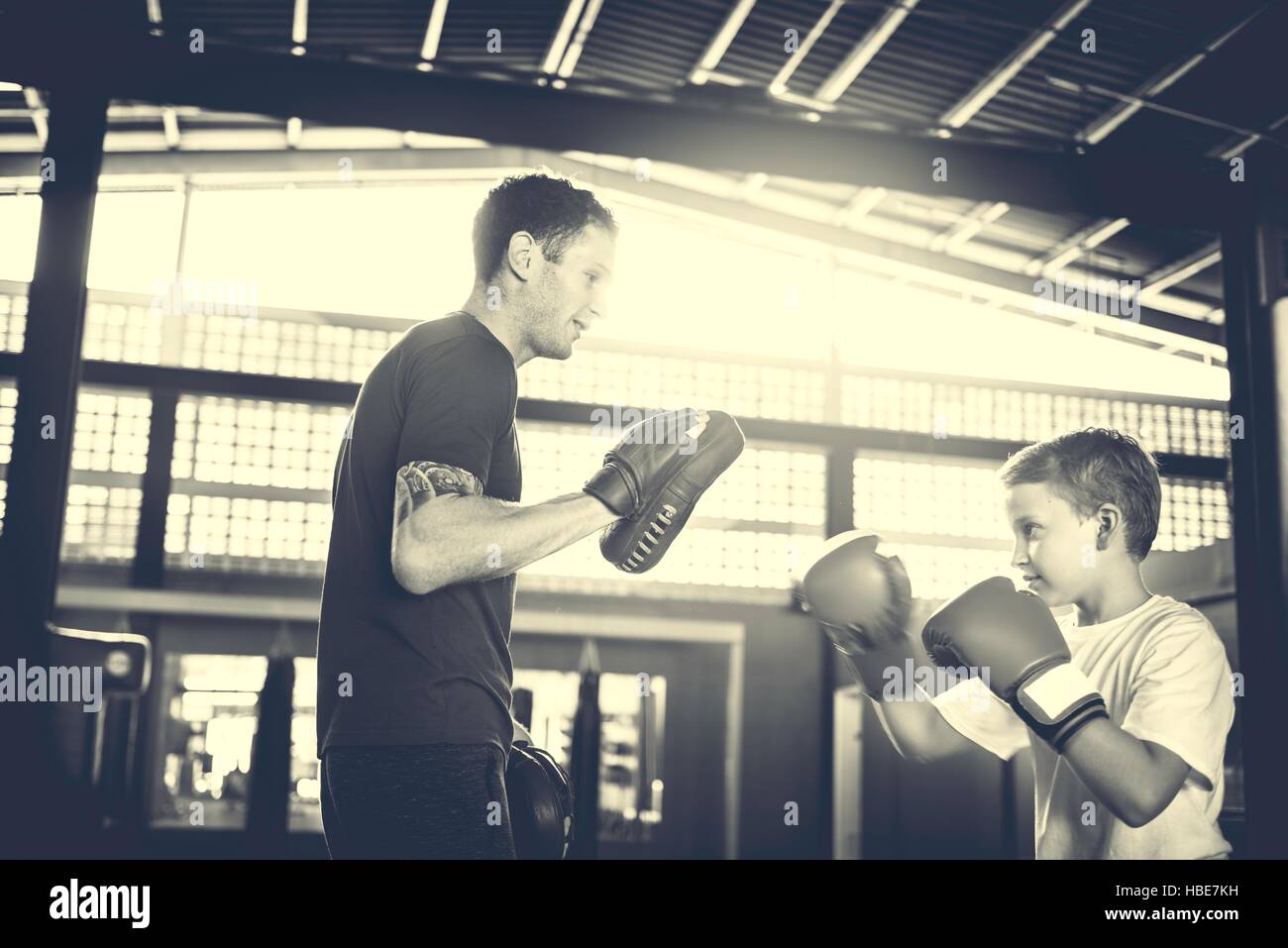 Boy Boxing Training Punch Mitts Exercise Concept Stock Photo Alamy