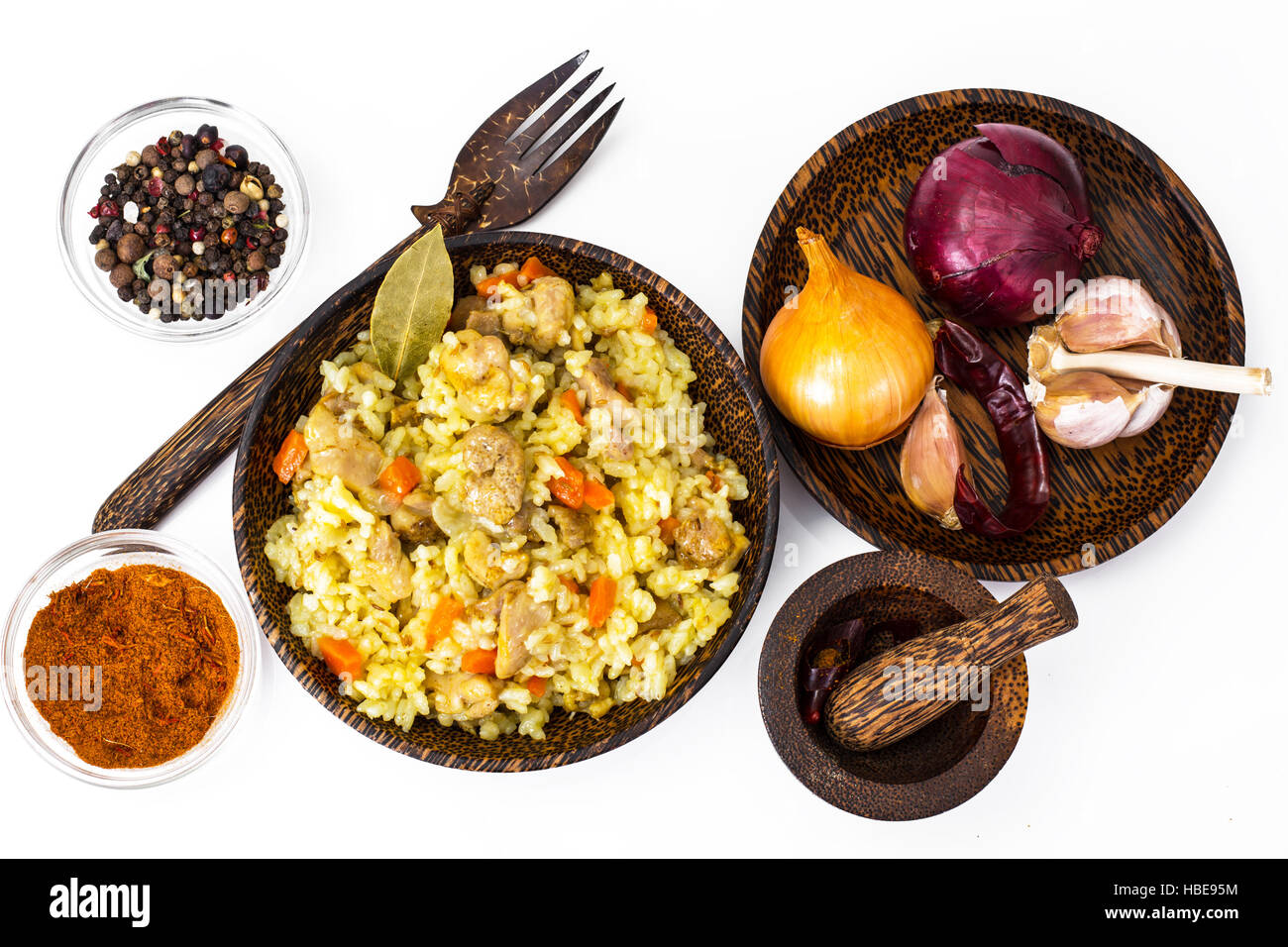 Rice with carrots, chicken and spices Stock Photo Alamy