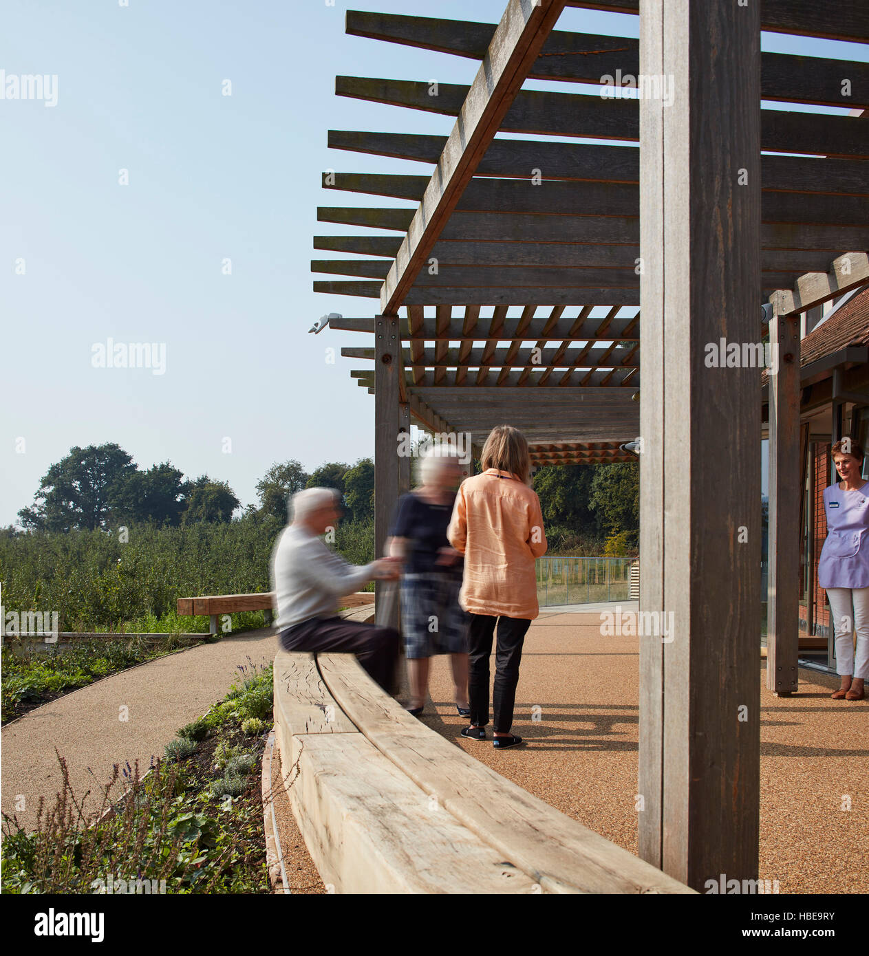Canopied terrace with views over garden and orchards. St Michael's