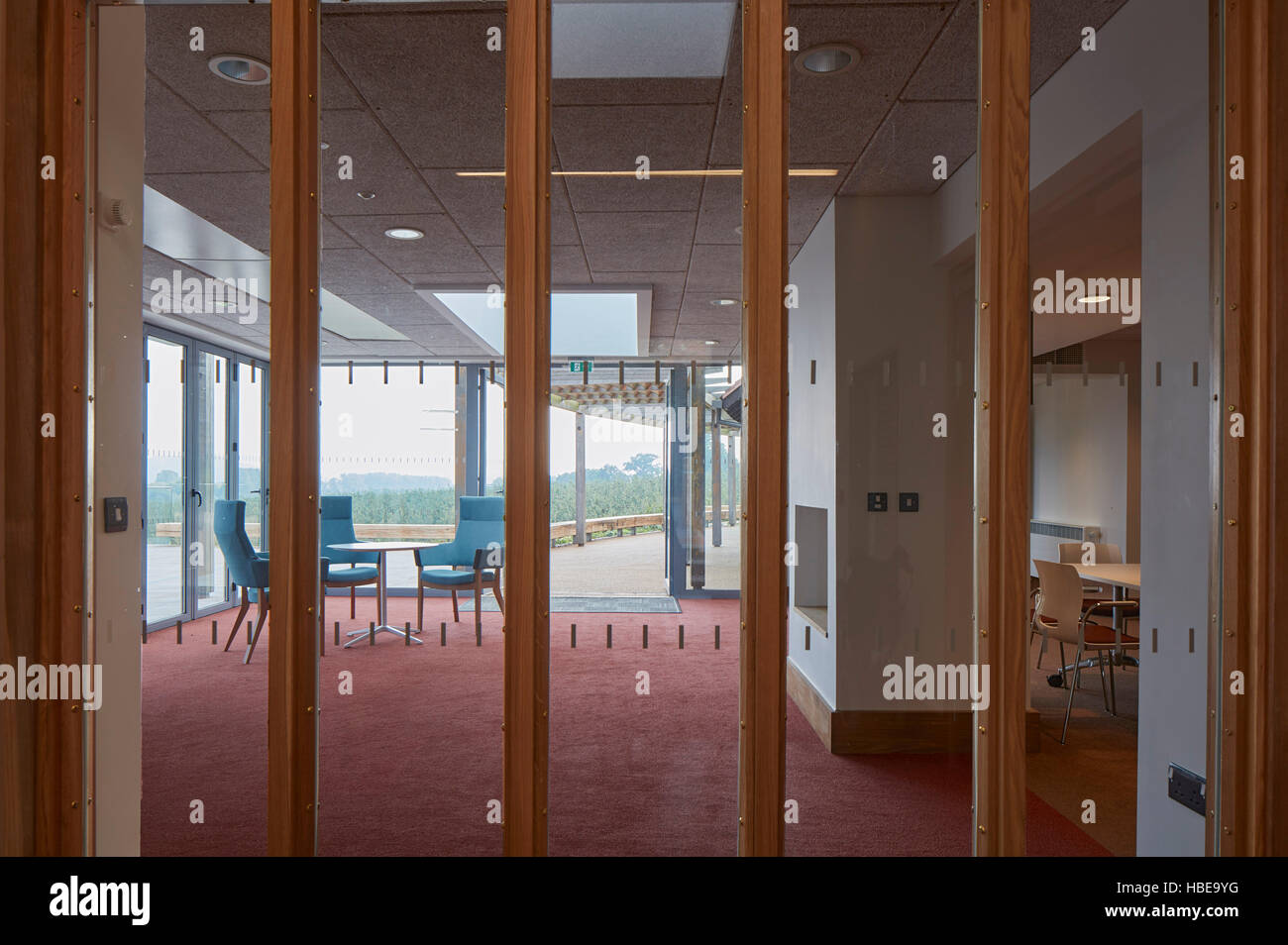 View through glass wall to communal sitting room. St Michael's Hospice