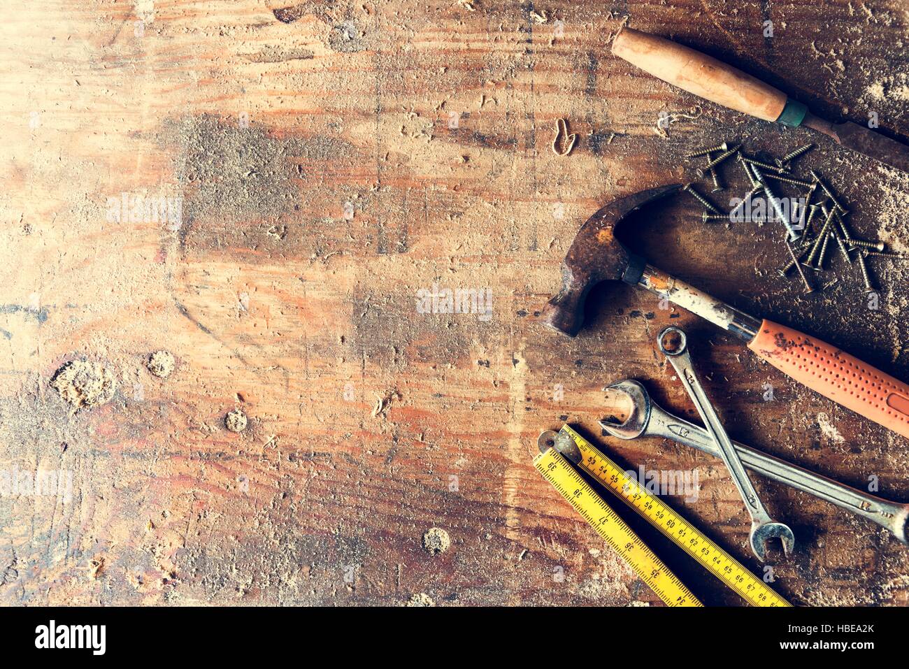 Woodwork Tools Chisel hammer Wrench Screw Concept Stock Photo Alamy